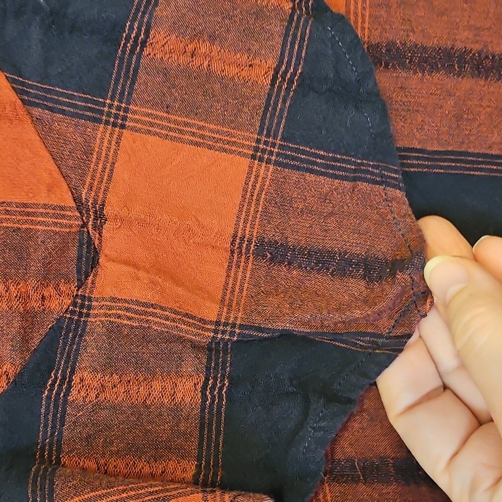 BCBGeneratiom Red and Blue Plaid and Check Blouse with Ruffles - Picture 7 of 15